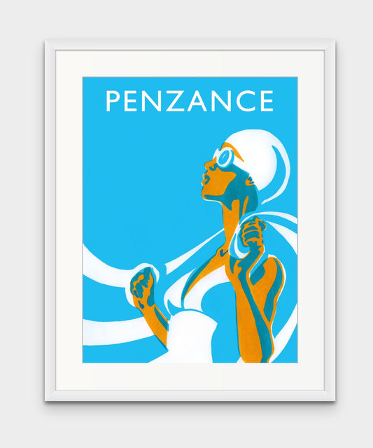 Eliza with  towel-white Swimmer - Penzance - Giclée Screen Print