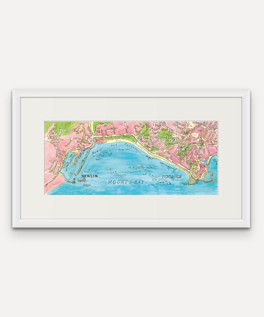 Mount's Bay Map - Reduced Length -  Watercolour Print