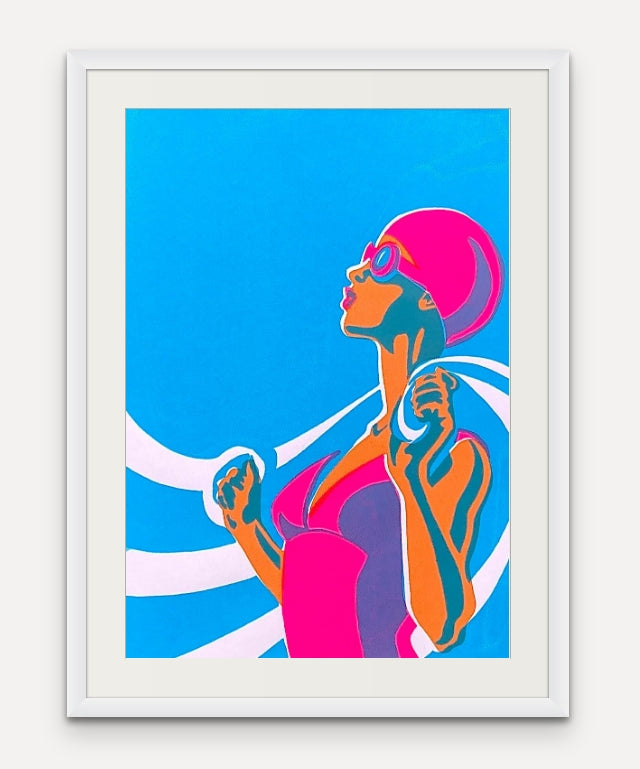 Eliza with towel- Swimmer - Pink - Giclée Screen Print