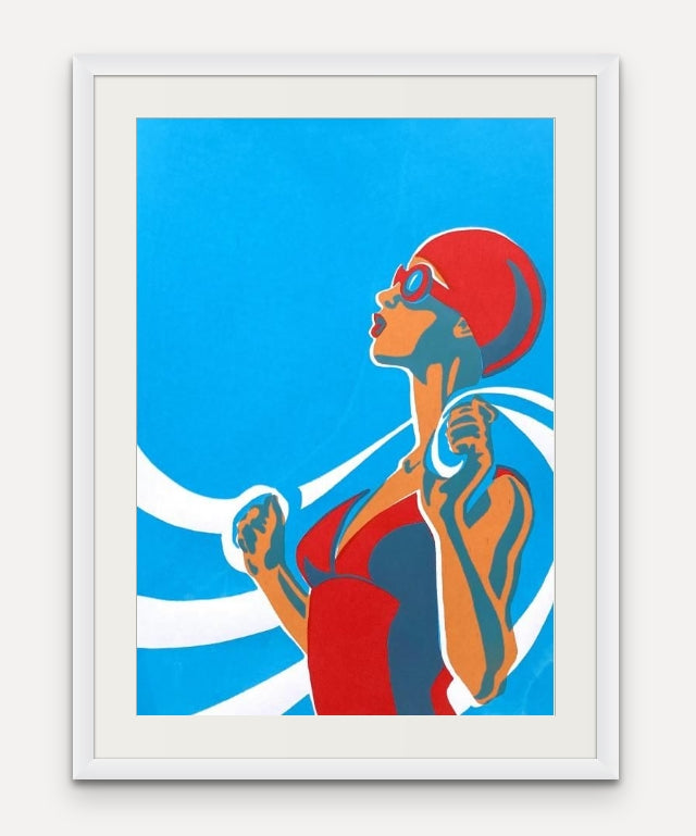Eliza with towel-Swimmer - Red - Giclée Screen Print